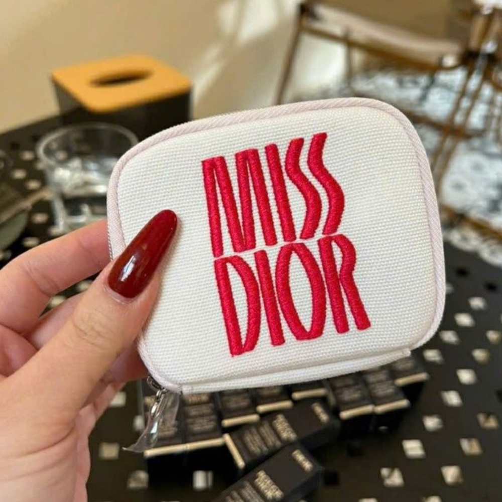 Dior Miss Dior White Pouch with Red Pink Logo & three (3) samples NEW
